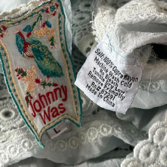 Johnny Was Lace Blouse Buttoning Sleeveless Baby Blue Boho Eyelet Tunic Top Lg - Picture 7 of 7
